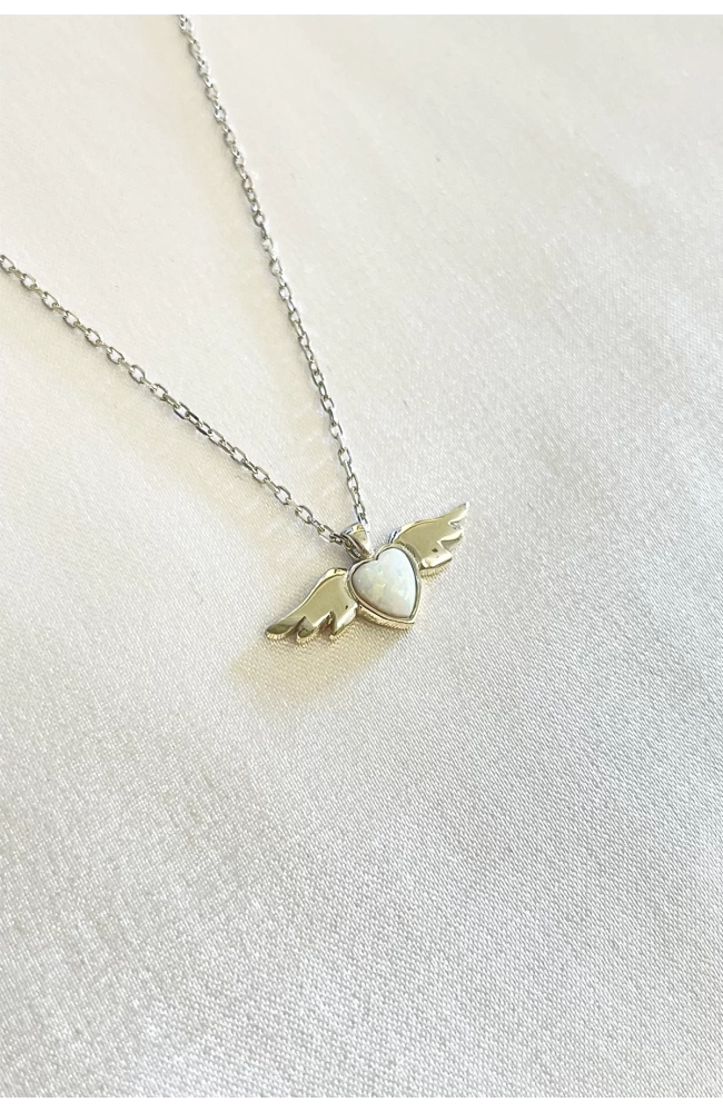 Opal Taşlı Angel Kolye 925 Ayar Gümüş