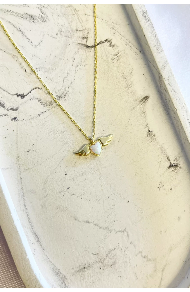 Opal Taşlı Angel Kolye 925 Ayar Gümüş