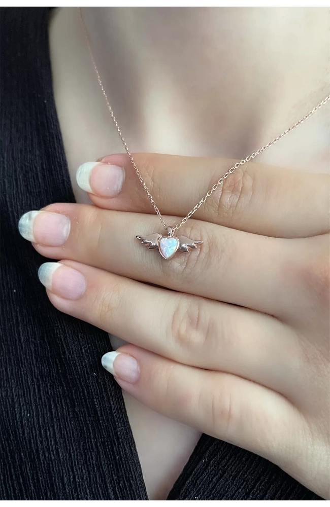 Opal Taşlı Angel Kolye 925 Ayar Gümüş