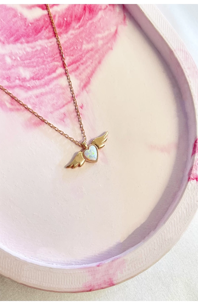 Opal Taşlı Angel Kolye 925 Ayar Gümüş