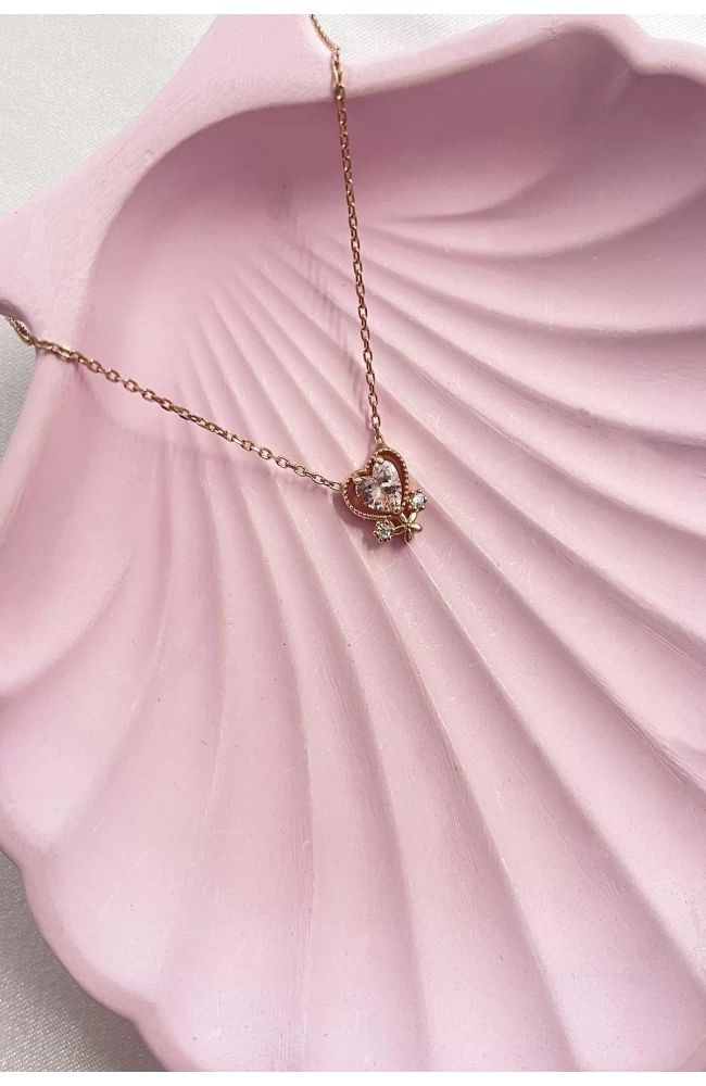 Minimal Pembe Kalp Taşlı Kolye 925 Ayar Gümüş