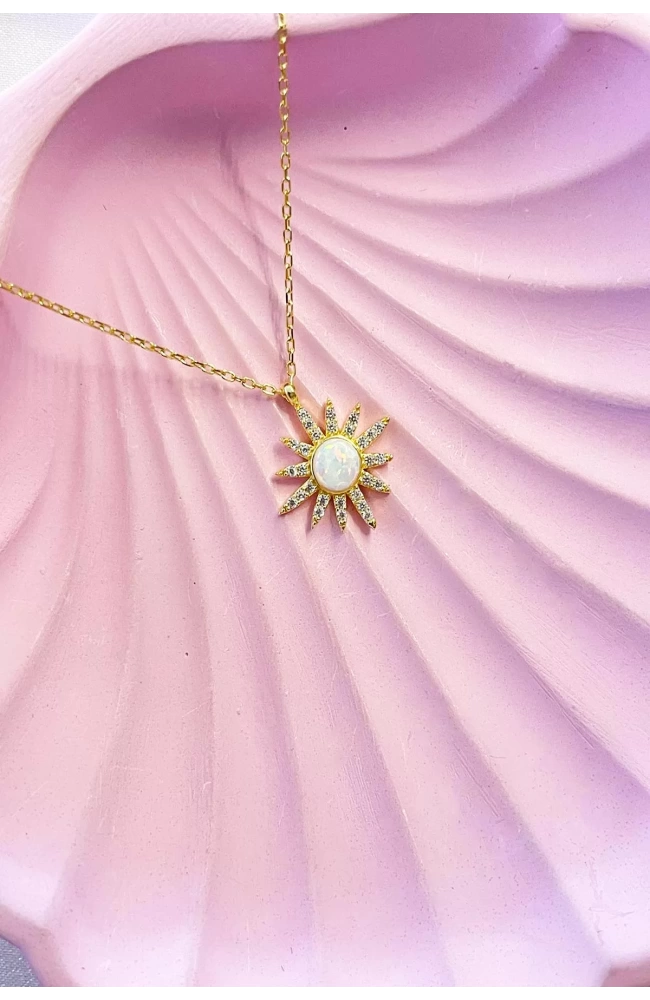 Opal Taşlı Güneş Kolye 925 Ayar Gümüş