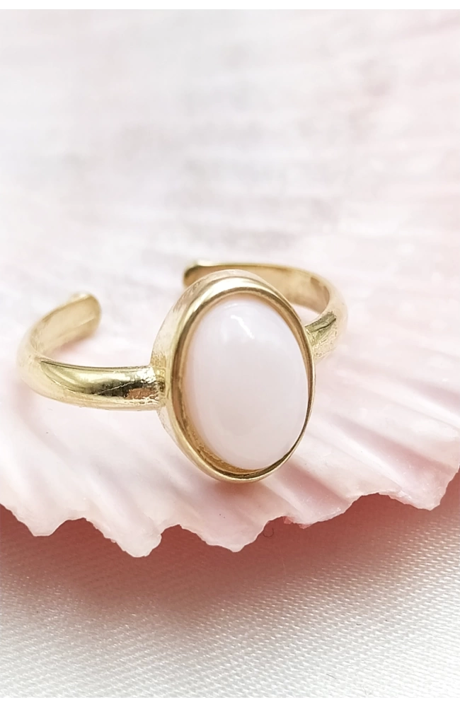 Kadın Oval Model Pembe Opal Taşı Yüzük 925 Ayar Gümüş