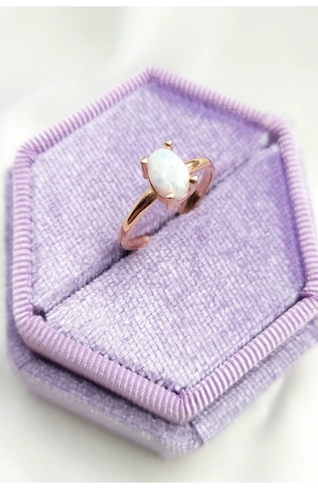 Kadın Tırnaklı Model Rose Altın Opal Taşı Yüzük 925 Ayar Gümüş