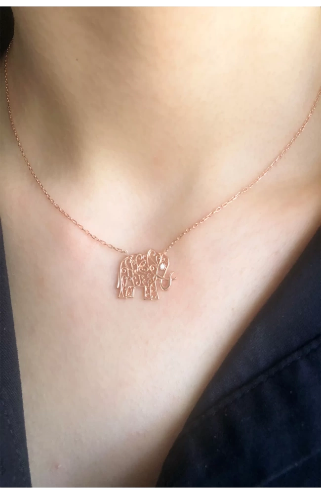 Kadın Fil Model 925 Ayar Gümüş - Rose Altın Rengi Kolye