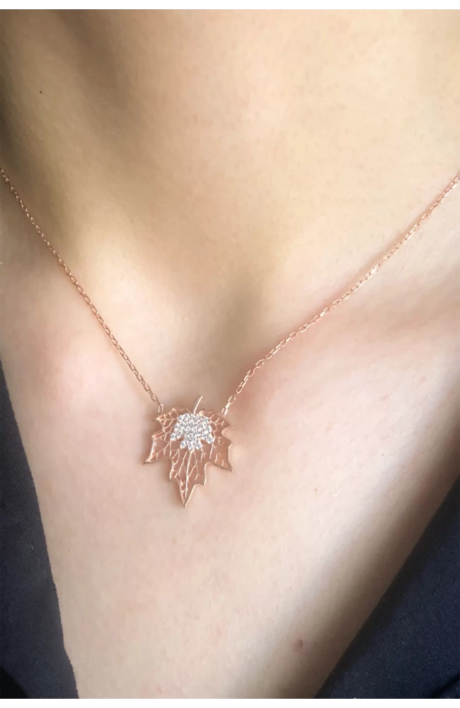 Kadın Telkari Model Çınar 925 Ayar Gümüş - Rose Altın Rengi Kolye