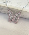 Pembe Taşlı Fairy Kelebek Kolye 925 Ayar Gümüş