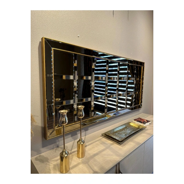 Parçalı Detay Masif Ağaç Çerçeve Dikdörtgen Dekoratif Duvar Aynası 80x180cm