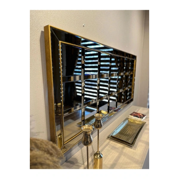 Parçalı Detay Masif Ağaç Çerçeve Dikdörtgen Dekoratif Duvar Aynası 80x180cm