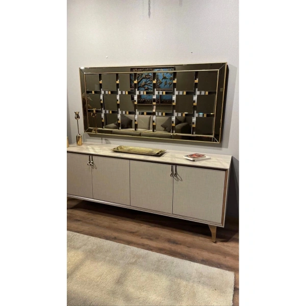 Parçalı Detay Masif Ağaç Çerçeve Dikdörtgen Dekoratif Duvar Aynası 80x180cm