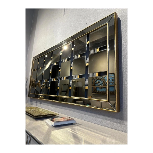 Parçalı Detay Masif Ağaç Çerçeve Dikdörtgen Dekoratif Duvar Aynası 80x180cm