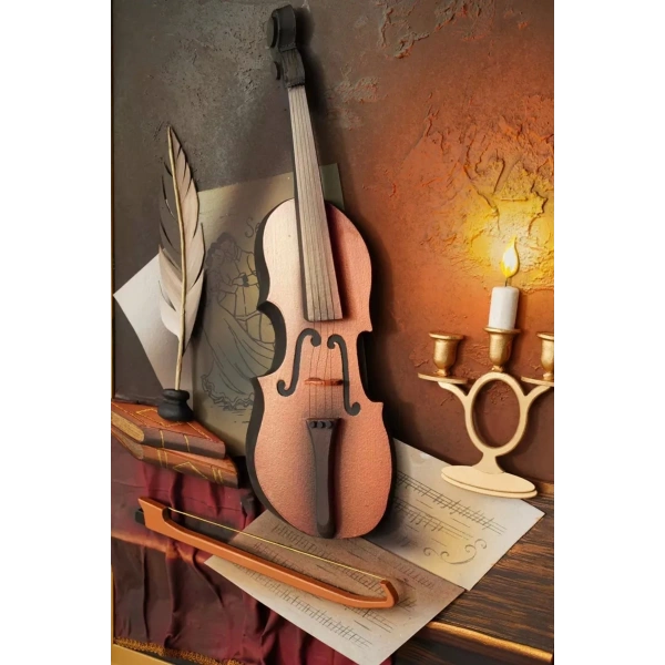 Speel Keman Temalı Aynalı Çerçeveli Özel Tasarım Tablo 81x112cm