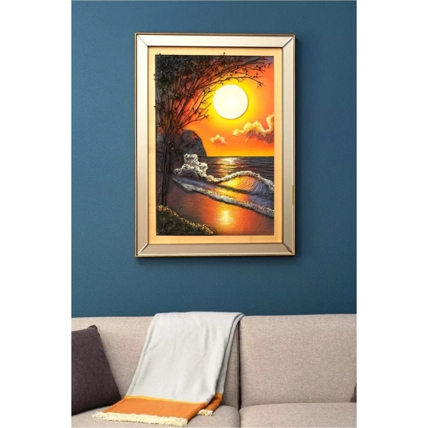 Sunset Güneşin Batışı Temalı 3 Boyutlu Aynalı Çerçeveli Özel Tasarım Tablo 81x112cm