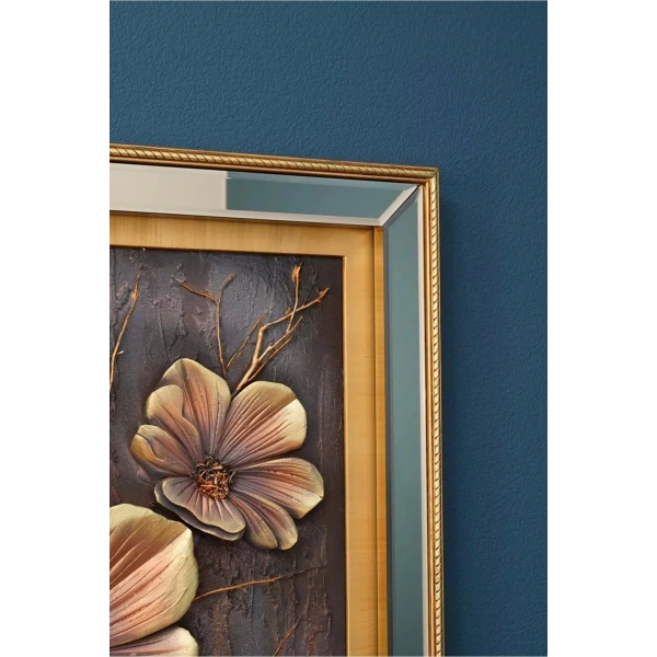 Two Tone Çiçek Desenli 3 Boyutlu Aynalı Çerçeveli Özel Tasarım Tablo 70x100cm