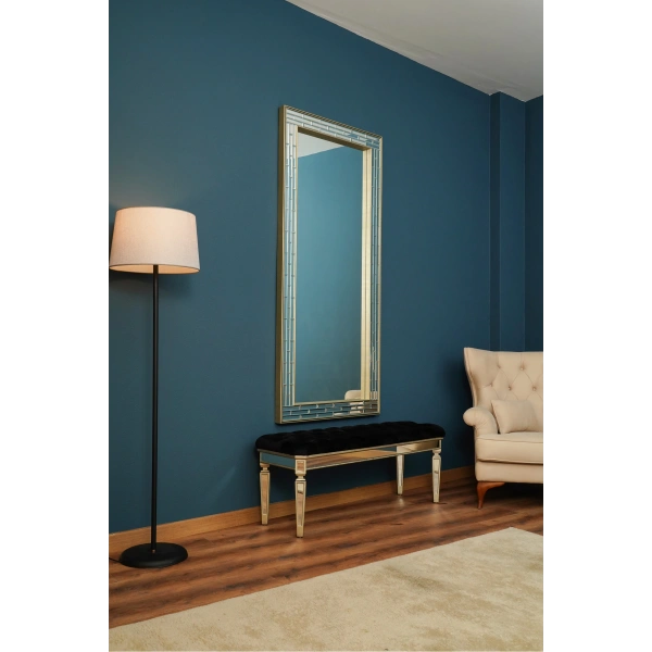 Pix Silver Masif Ağaç Çerçeve Dikdörtgen Dekoratif Duvar Aynası 80x180cm