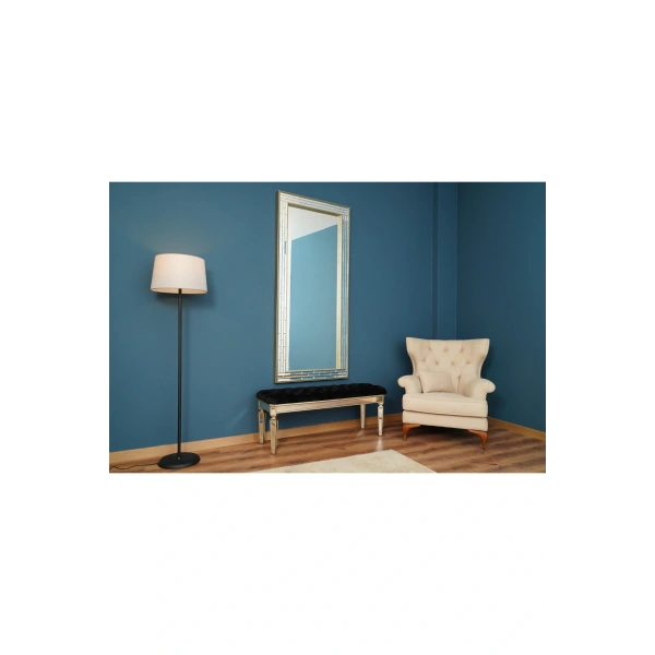 Pix Silver Masif Ağaç Çerçeve Dikdörtgen Dekoratif Duvar Aynası 80x180cm