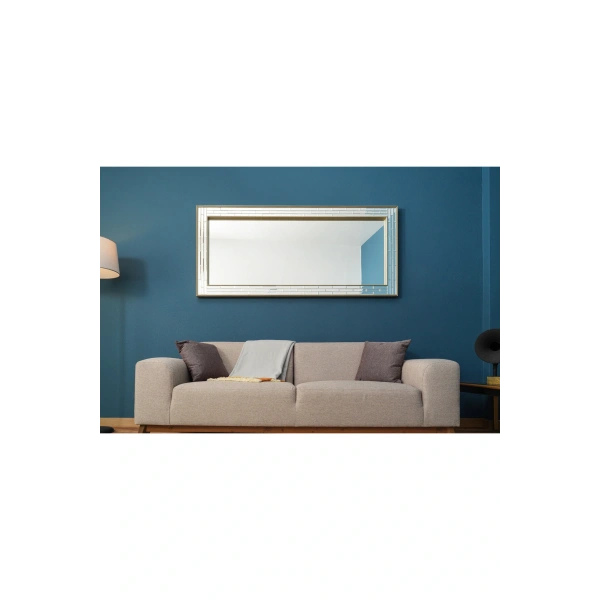 Pix Silver Masif Ağaç Çerçeve Dikdörtgen Dekoratif Duvar Aynası 80x180cm