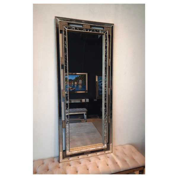 Çift Slip Dekorlu Gri Boy Aynası