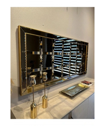 Parçalı Detay Masif Ağaç Çerçeve Dikdörtgen Dekoratif Duvar Aynası 80x180cm