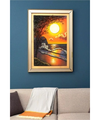 Sunset Güneşin Batışı Temalı 3 Boyutlu Aynalı Çerçeveli Özel Tasarım Tablo 81x112cm