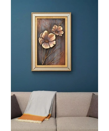 Two Tone Çiçek Desenli 3 Boyutlu Aynalı Çerçeveli Özel Tasarım Tablo 70x100cm