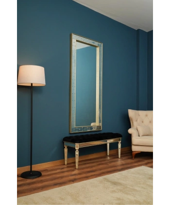 Pix Silver Masif Ağaç Çerçeve Dikdörtgen Dekoratif Duvar Aynası 80x180cm