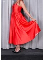 Kırmızı Saten Askılı Midi Boy Elbise