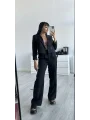 Siyah Pens Detaylı Pantolon ve Ceket Takımı