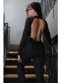 Siyah Sandy Kumaş Sırt Dekolteli İspanyol Paça Tulum