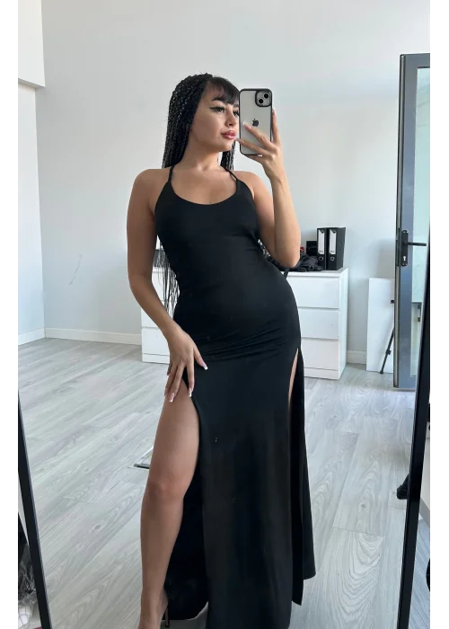 SİYAH ÇİFT YIRTMAÇLI ELBİSE