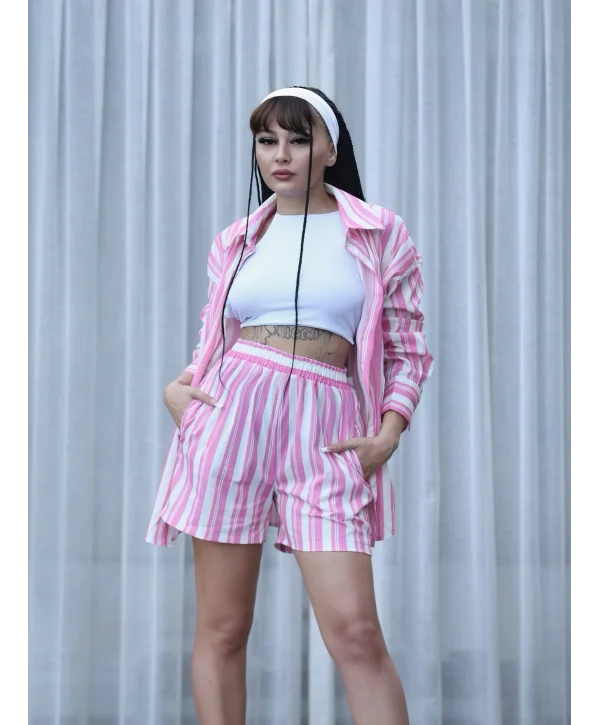 ÇİZGİLİ GÖMLEK ŞORT TAKIMI