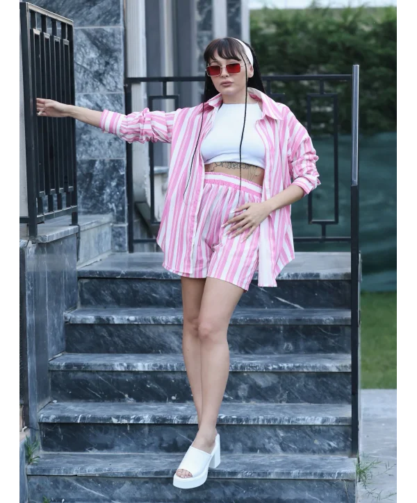 ÇİZGİLİ GÖMLEK ŞORT TAKIMI