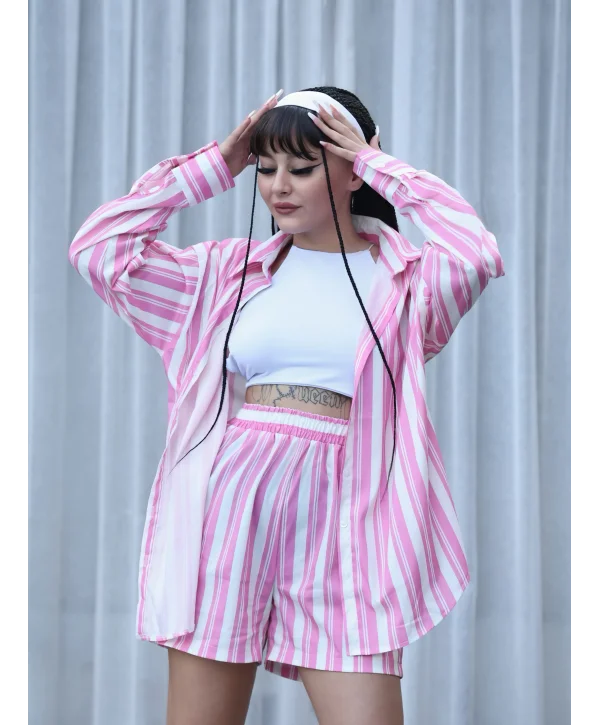 ÇİZGİLİ GÖMLEK ŞORT TAKIMI