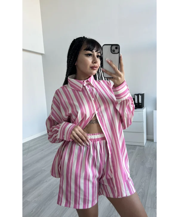 ÇİZGİLİ GÖMLEK ŞORT TAKIMI