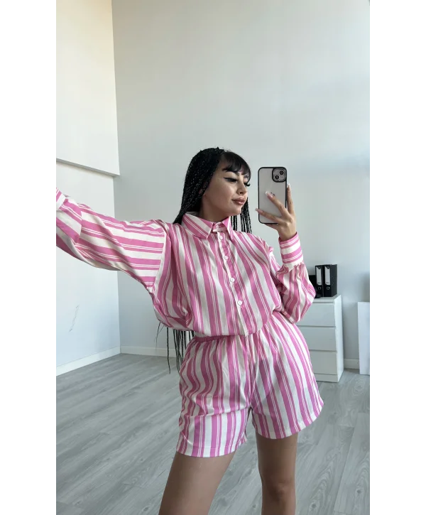 ÇİZGİLİ GÖMLEK ŞORT TAKIMI