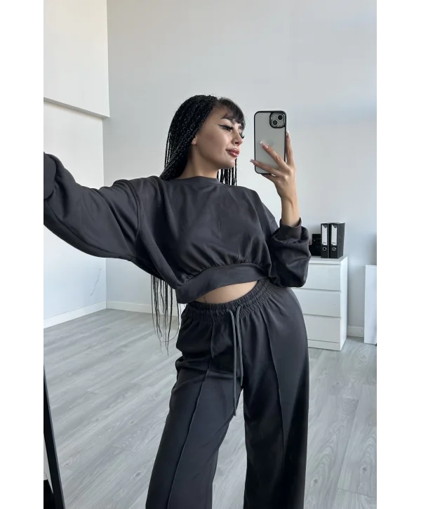 Gri Modal Sweatshirt Jogger Takım