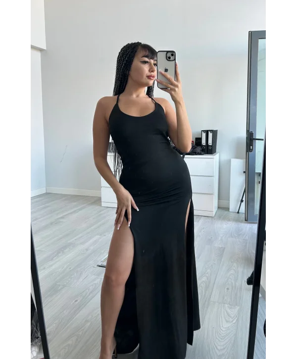 SİYAH ÇİFT YIRTMAÇLI ELBİSE