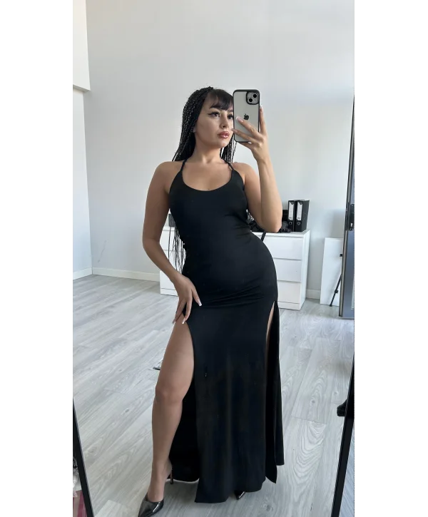 SİYAH ÇİFT YIRTMAÇLI ELBİSE