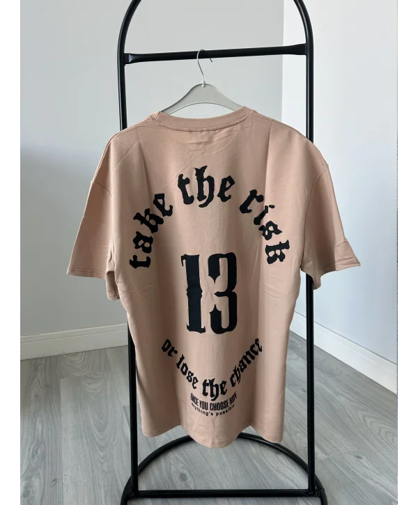 UNİSEX BASKILI BEJ T-SHIRT