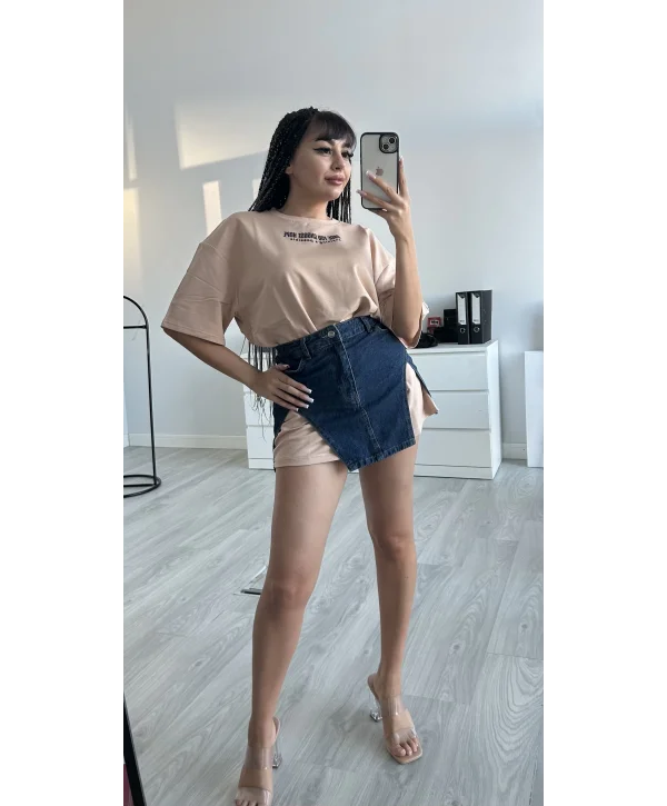 UNİSEX BASKILI BEJ T-SHIRT