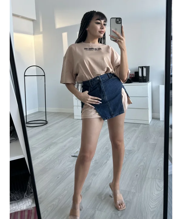 UNİSEX BASKILI BEJ T-SHIRT