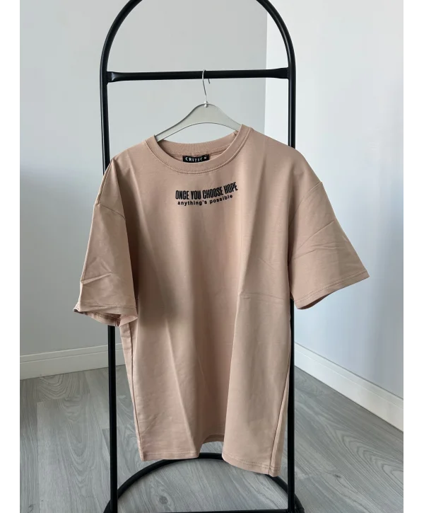UNİSEX BASKILI BEJ T-SHIRT