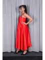 Kırmızı Saten Askılı Midi Boy Elbise