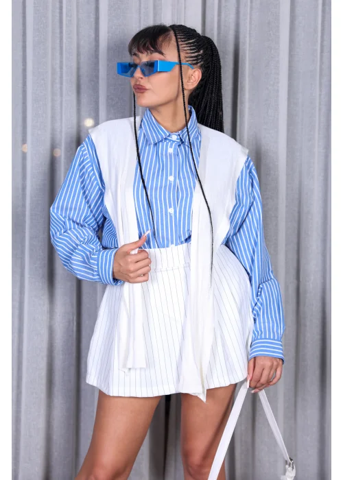 BEYAZ ÇİZGİLİ ŞORT ETEK