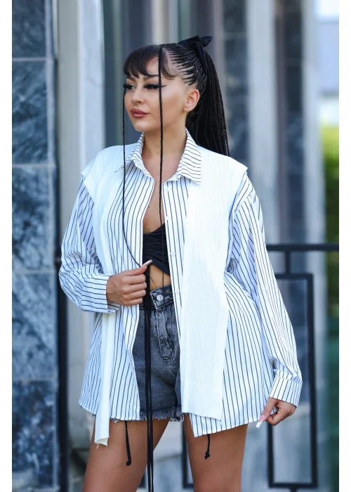 GRİ BEYAZ ÇİZGİLİ GÖMLEK