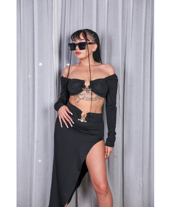 Siyah Tokalı Etekli İkili Takım