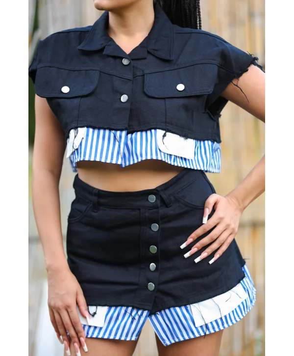 Garni detaylı ceket etek takım