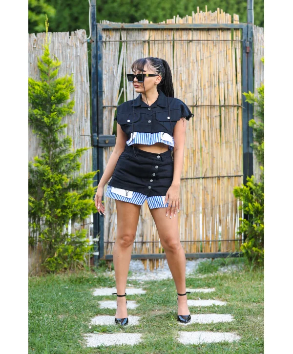 Garni detaylı ceket etek takım