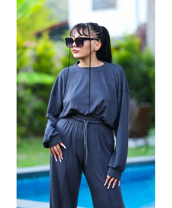 Gri Modal Sweatshirt Jogger Takım