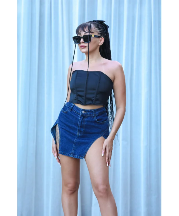 ÇİFT YIRTMAÇLI DENİM ETEK